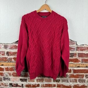 Vintage Alexander Julian Sweater Size Large Red Cotton Crewneck Cable Knit 90s